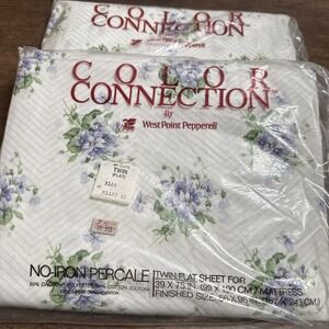NOS Vintage West Point Pepperell Fresh Violets Twin Sheet Set Flat & Fitted